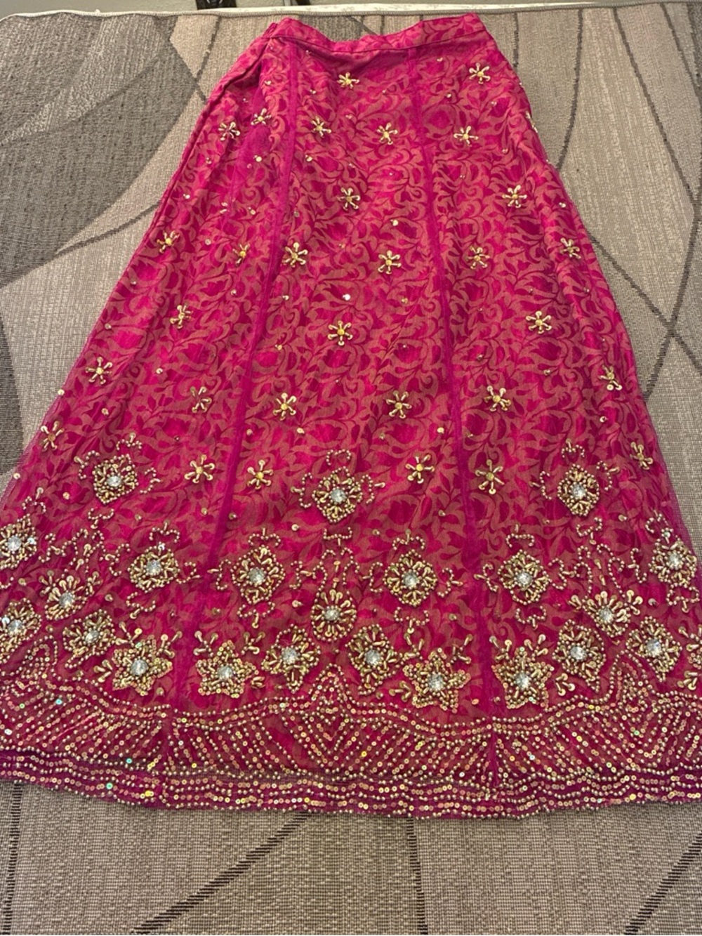 Embellished Fuchsia Sequin & Bead lehenga Skirt